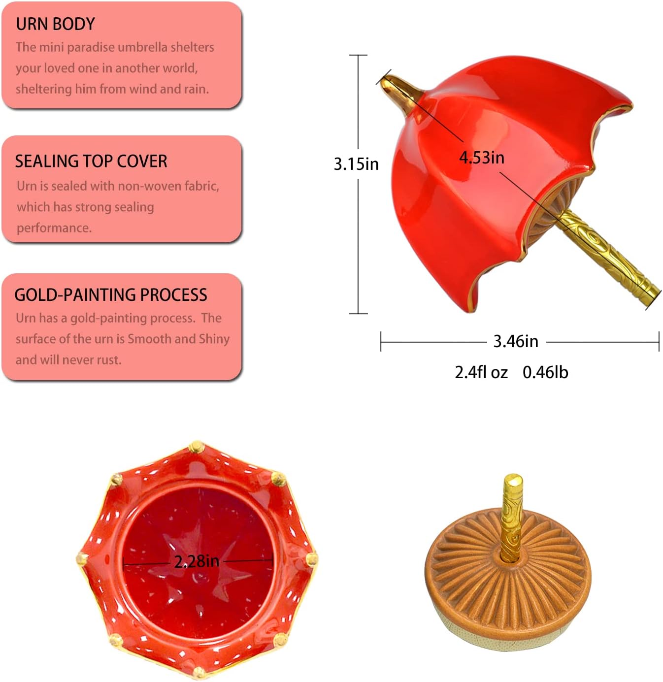 Funeral Small Keepsake Urn for Ashes - Ceramics Cremation Urn for Human Ashes or Pet Ashes- Mini Paradise Umbrella - Fits a Small Amount of Cremated Remains- Display Burial at Home or Office