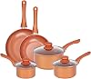 Gr8 Home Copper 8 Piece Carbon Steel Non-Stick Cookware Set with Frying Pans, Saucepans & Lids for Everyday Cooking