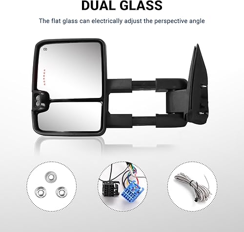 Miniatura 4 de HF Autoparts Espejos de remolque compatibles con Chevy Silverado 2003-2007, espejos de remolque GMC Sierra, par eléctrico calentado con luz de señal