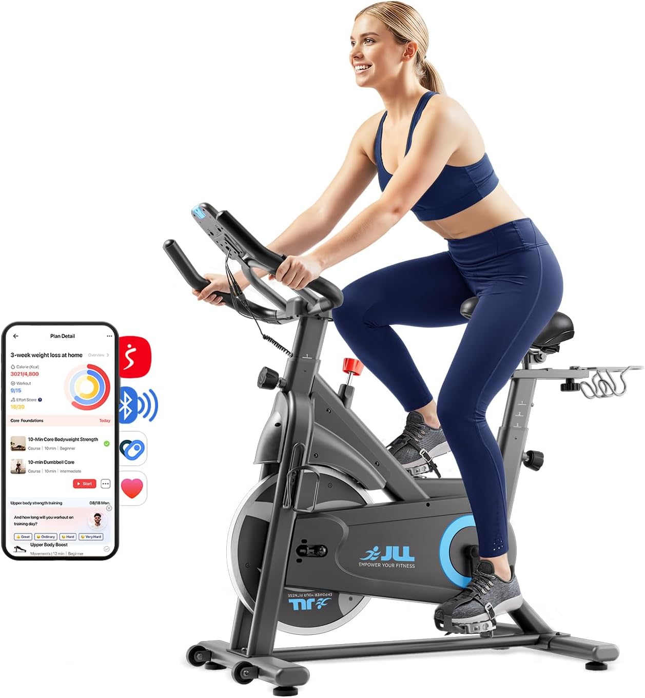 JLL Magnetic Exercise Bike – Indoor Stationary Cycling Bike with Free Fitness App, Adjustable 4-Way Seat & Handlebars, Comfortable Seat, Low Noise Indoor Cycling Bike for Home Gym
