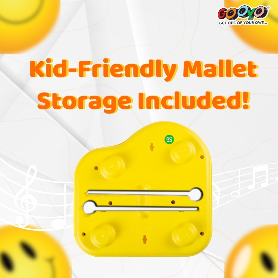 Gooyo 1512 Preschool Kids Educational Knock Playing Musical Xylophone Toy for Kids | 2 in 1 Mini Musical Piano and Xylophone Toy with Colorful Keys & 2 Mallets | Yellow | No Batteries Required 1