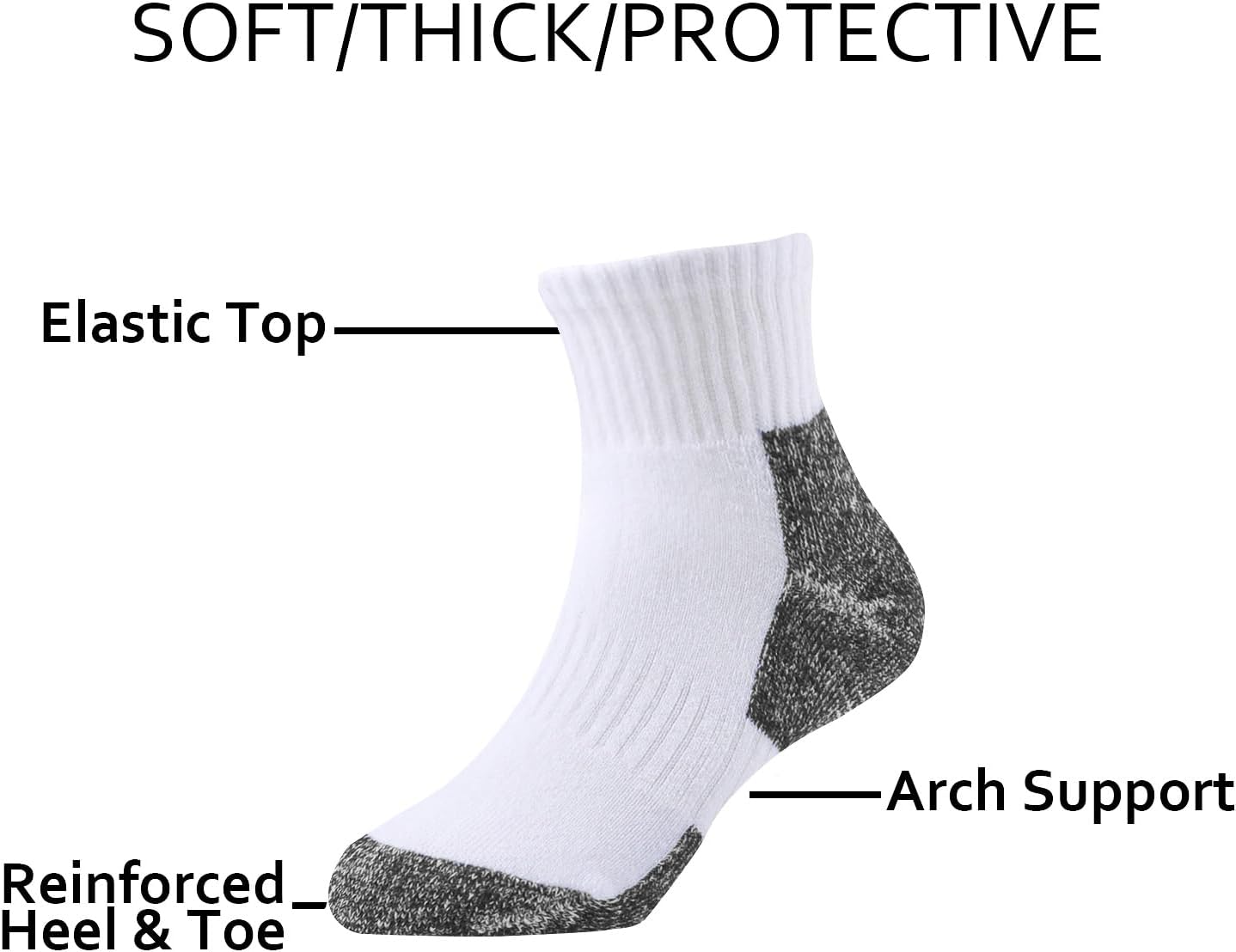EPEIUS Kids Boys/Girls' Cushioned Socks Thick Cotton Quarter Athletic Socks Sports Running Ankle Socks 6 Pack 4-14 Years