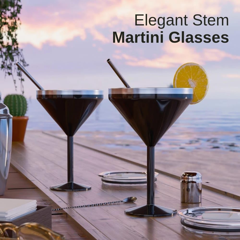 8 oz. Vacuum Sealed Martini Glass [Black/Set of 2] - Stainless Steel Martini Glass, Insulated Tumbler with Straws, Olive Pins, Straw Cleaner, Insulated Glass for Valentines Day Gift - Image 4