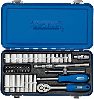 Draper 16365 1/4-Inch Square Drive Metric Socket 45 Piece Set in Metal Case , Blue