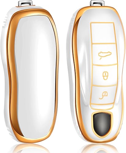 Toykee Funda para llavero Porsche para 911 Cayenne Panamera Macan 718 Boxster Cayman 3 botones, funda de TPU (negro)