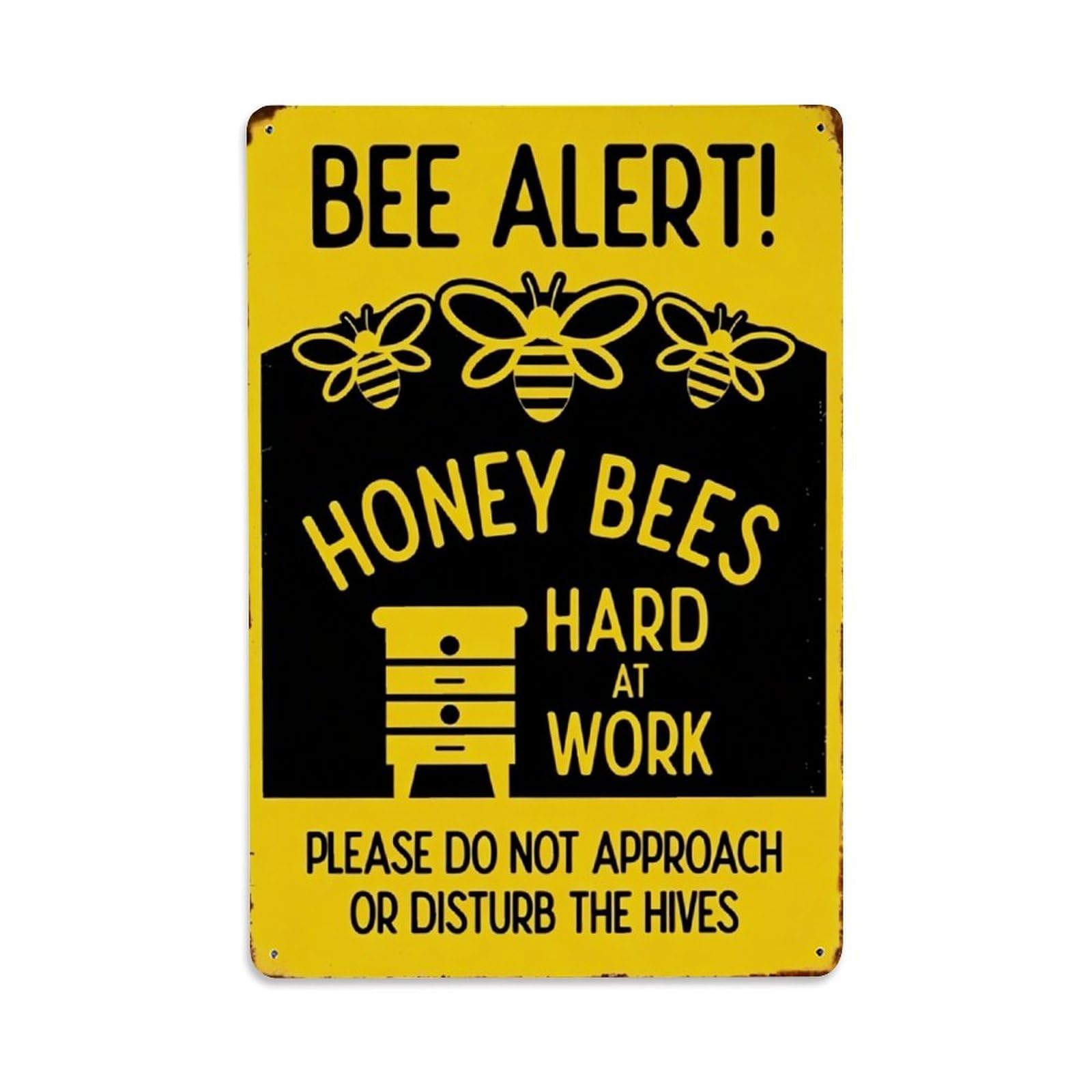 Bee Alert Do Not Disturb Hives Warning Metal Sign Vintage Aluminium Metal Sign, Retro Wall Decor for Home, Bar, Garage & Farmhouse 30x20cm