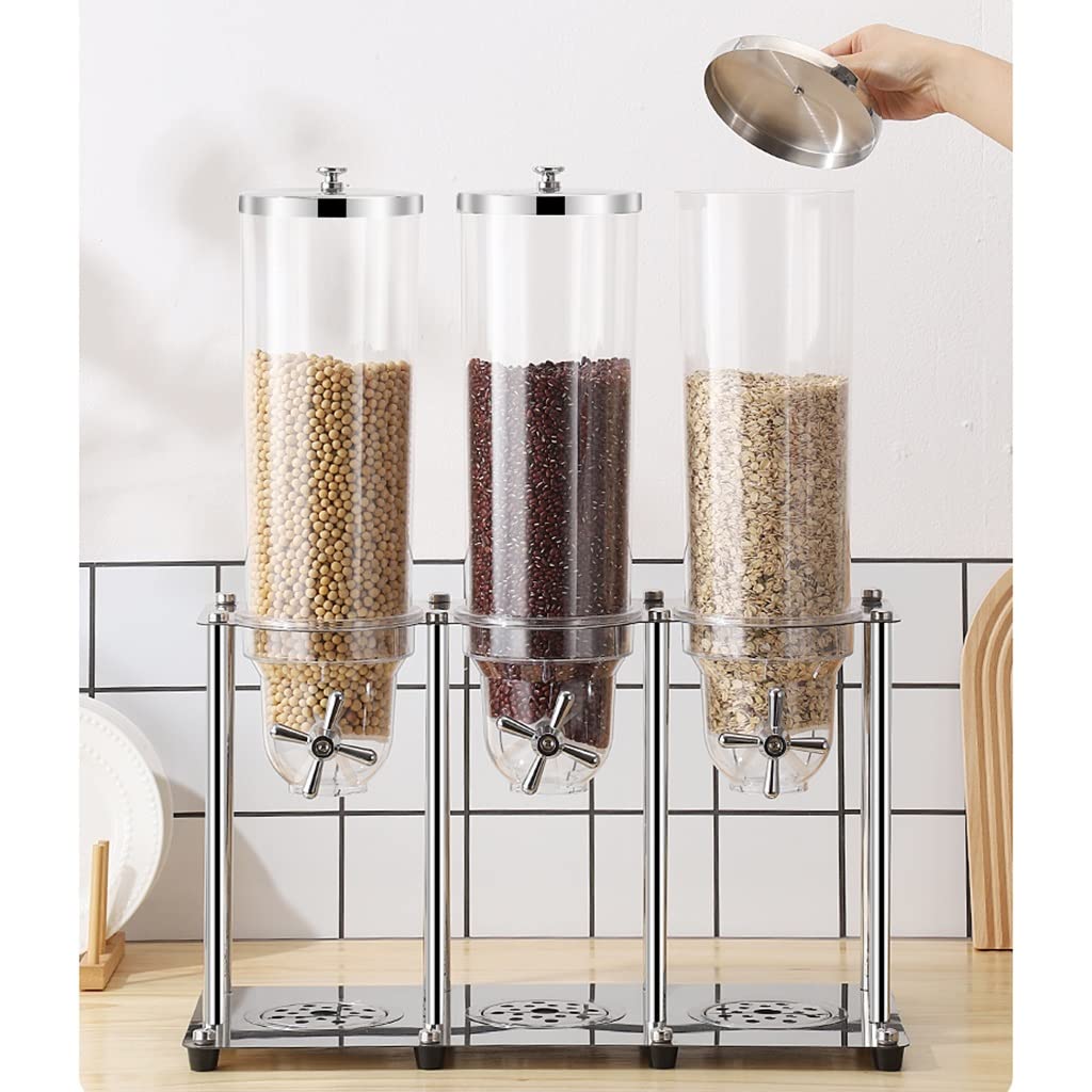 Dispenser per cereali, caramelle, snack, 10,5 l, in acciaio inox, triplo controllo, per self-service e cibo secco ricaricabile, opzione durevole e conveniente