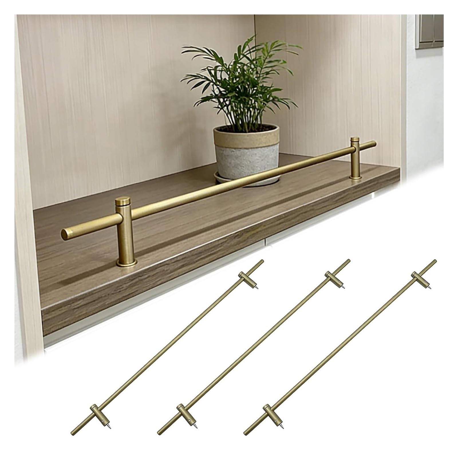 MZZKFC 3pcs Metal Shelf Guard, Custom Shelf Rail 8 10 12 14 16 18 20 22 24 26 28 32 36 40 44 48 52 56 60 64 68 72 76 98in, Pantry Shelf Fence Rust-Resistant(Bronze,78" (198 cm))