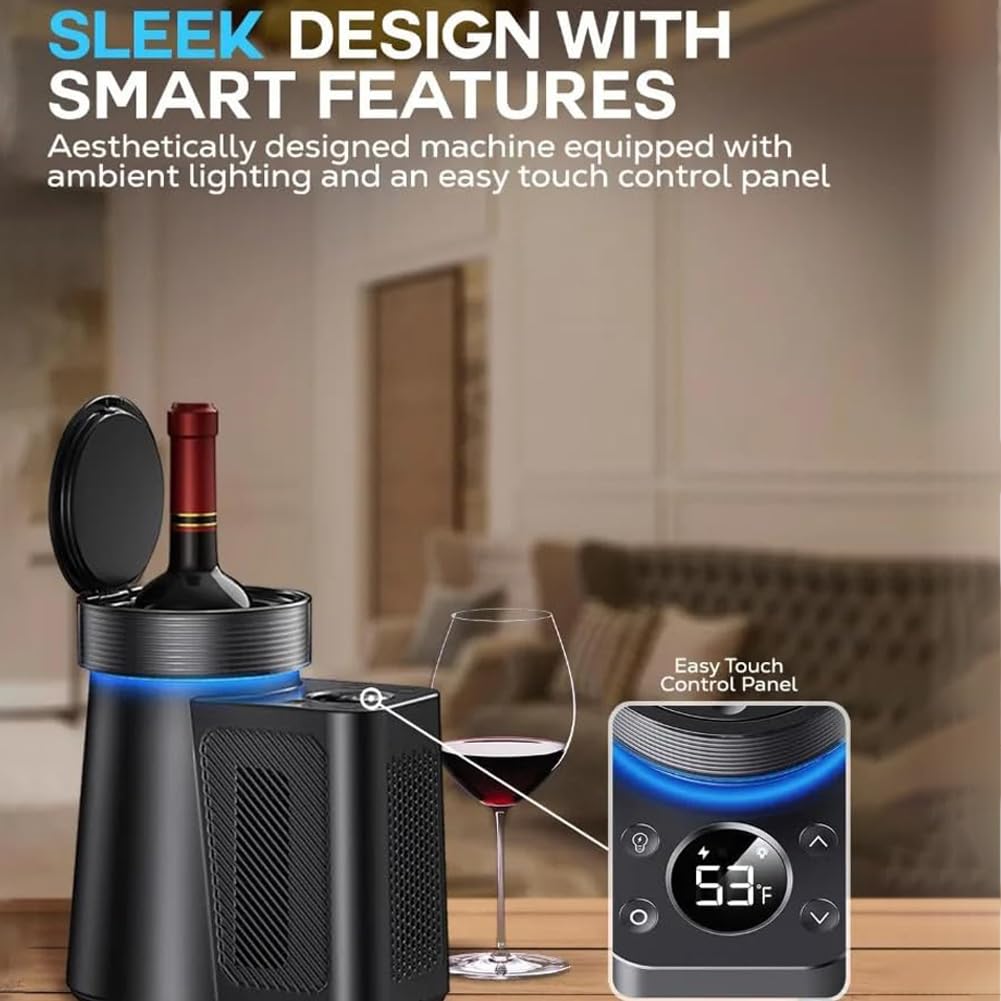 Enfriador de Vino eléctrico - Enfriadores de Vino portátiles para Botellas de 750 ml - Enfriador de Vino rápido para una Sola Botella - Vino Fresco sin Hielo, rápido y sin Esfuerzo para Fiestas