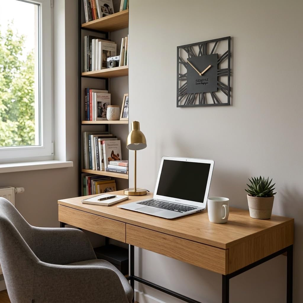 FLEXISTYLE Wanduhr ohne tickgeräusche modern LOFT Piccolo Square 30cm/50cm Wohnzimmer Badezimmer (Schwarz, 30cm)