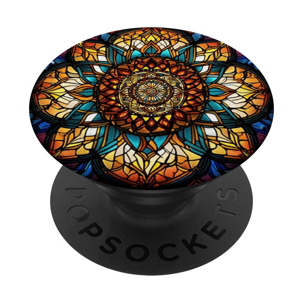 Colorful Mandala Glass Pattern Bohemian Spiritual Meditation PopSockets Swappable PopGrip, Black