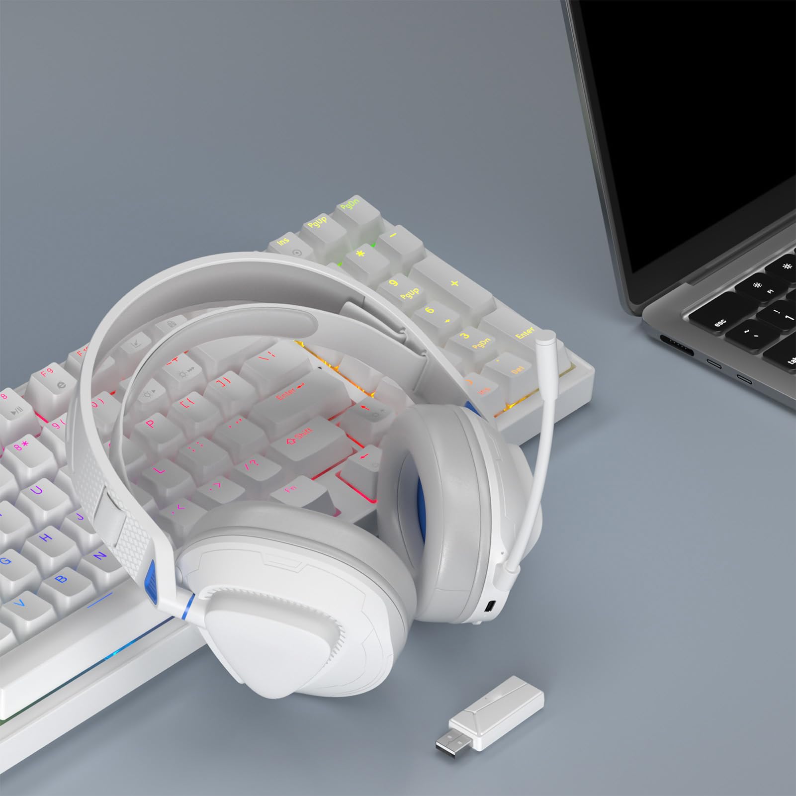 Auriculares inalámbricos para juegos con micrófono, auriculares Bluetooth ligeros para PC, 4 modos ajustables, diseño cómodo para sesiones de juego prolongadas