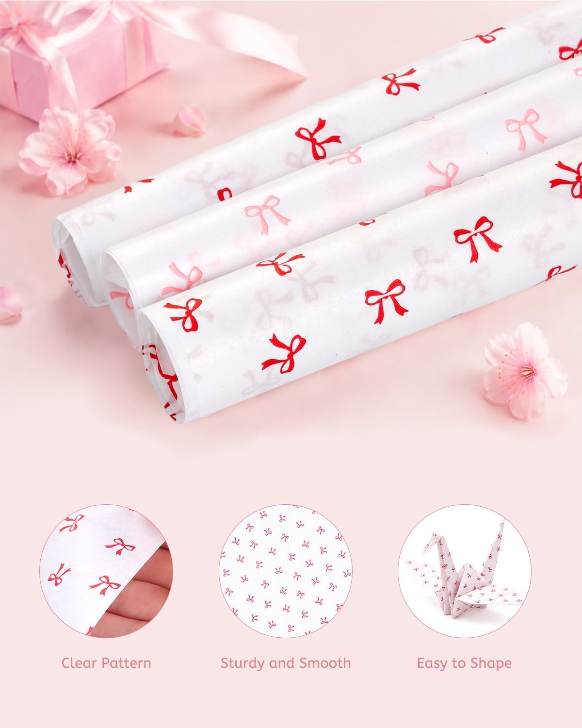 40 Sheets Pink Bow Tissue Paper 20x27 Inch Bulk Gift Wrapping Tissue Paper for Gift Bags, Birthday Holiday Party Decor, Wedding Decorations, Valentine's Day Crafts Decorative Art Paper for Packaging image 4