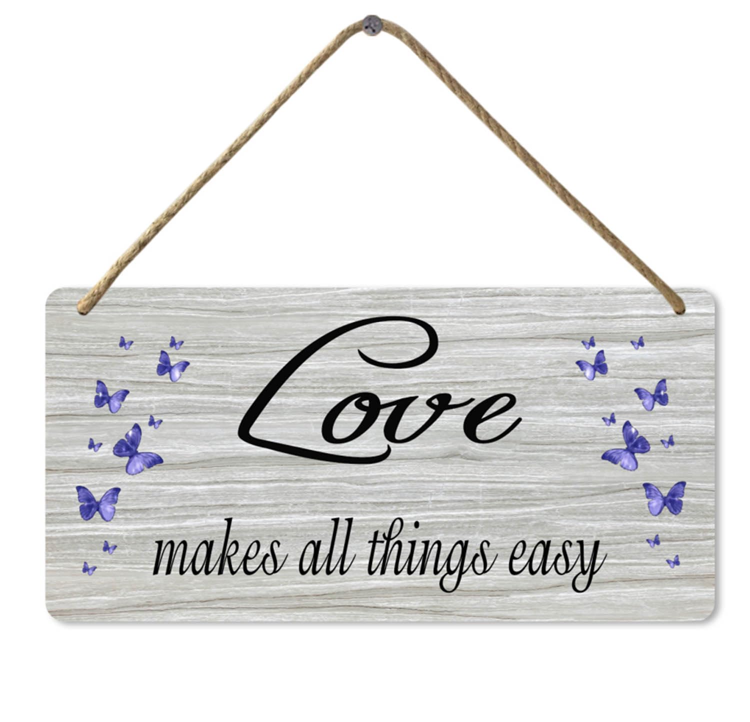 Love Makes All Things Easy Wooden Wall Sign Family Home Sign Plaque Rustic Wooden Home Wall Sign, 8x12 Inch