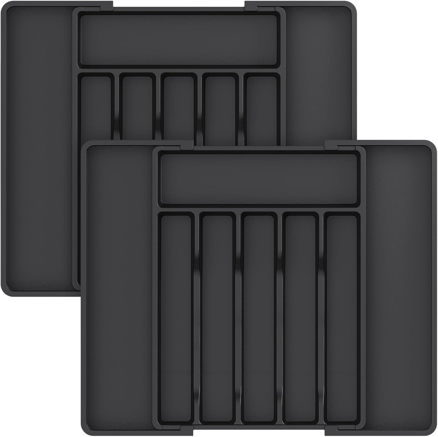 Lifewit Silverware Drawer Organizer, Expandable Utensil Tray for Kitchen, BPA Free Flatware and Cutlery Holder, Adjustable Plastic Storage for Spoons Forks Knives, 2 Pack, Black