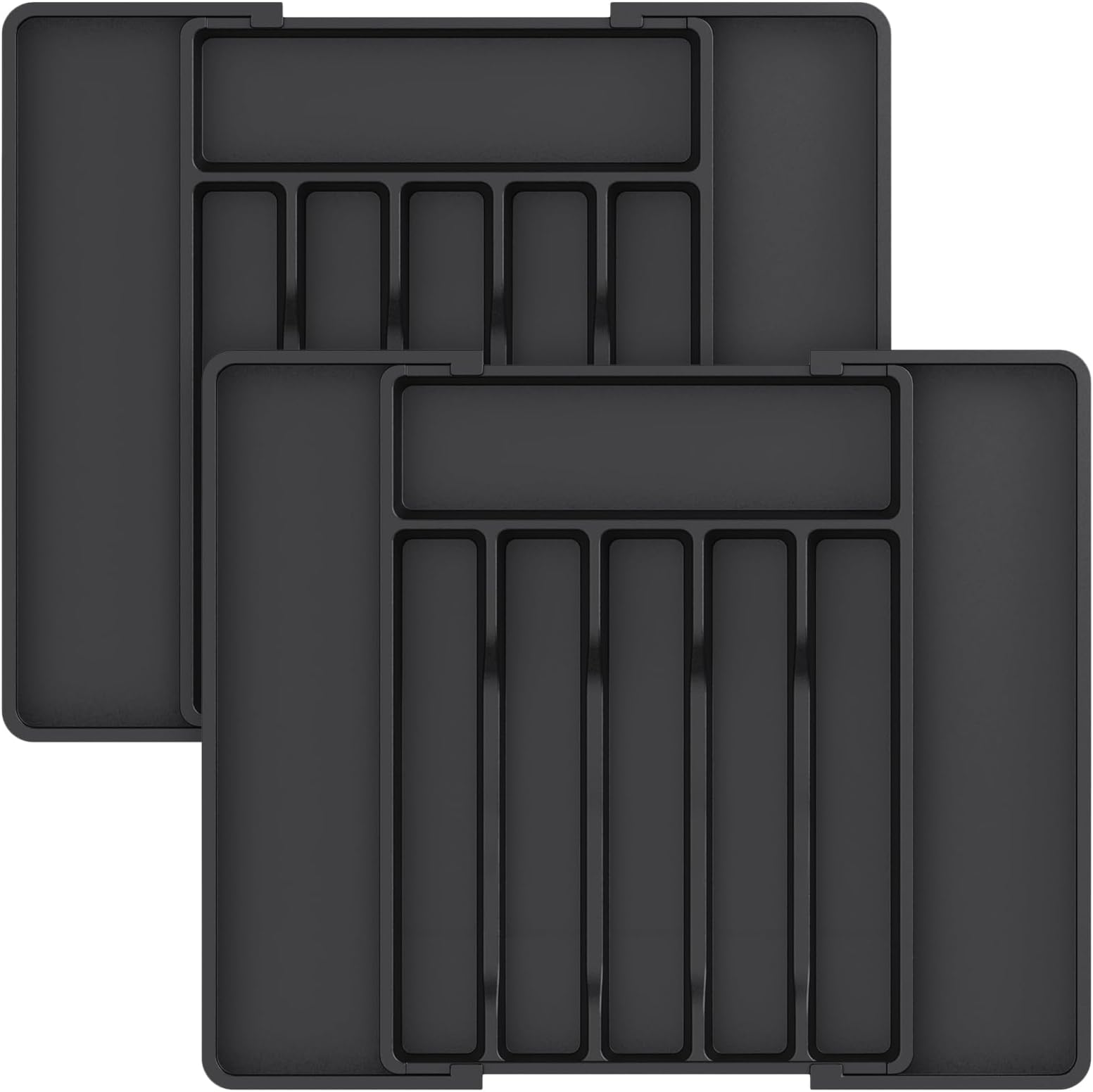 Lifewit 2Pcs Cutlery Drawer Organiser, Extendable Cutlery Tray, Kitchen Drawer Organiser Utensil Spoons Forks Knives, 8 Compartment, Black