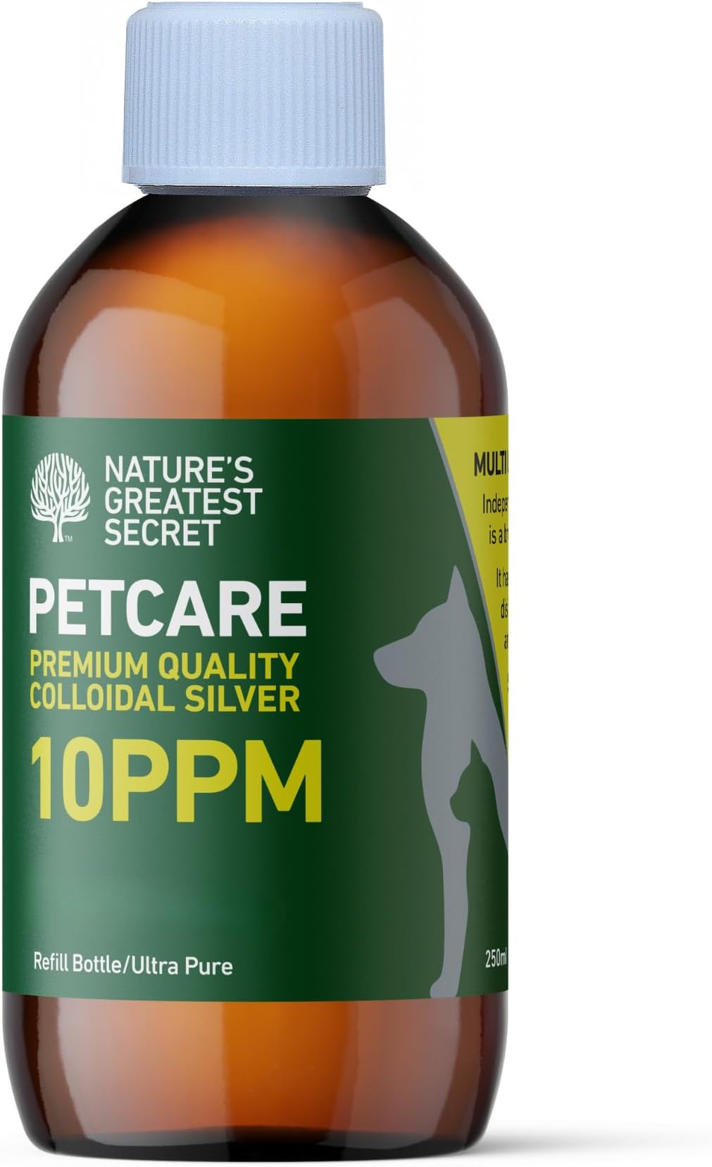 Nature's Greatest Secret Premium Quality Colloidal Silver Petcare Bottle 250ml | Smallest Particle Size | Crystal Clear | 10ppm