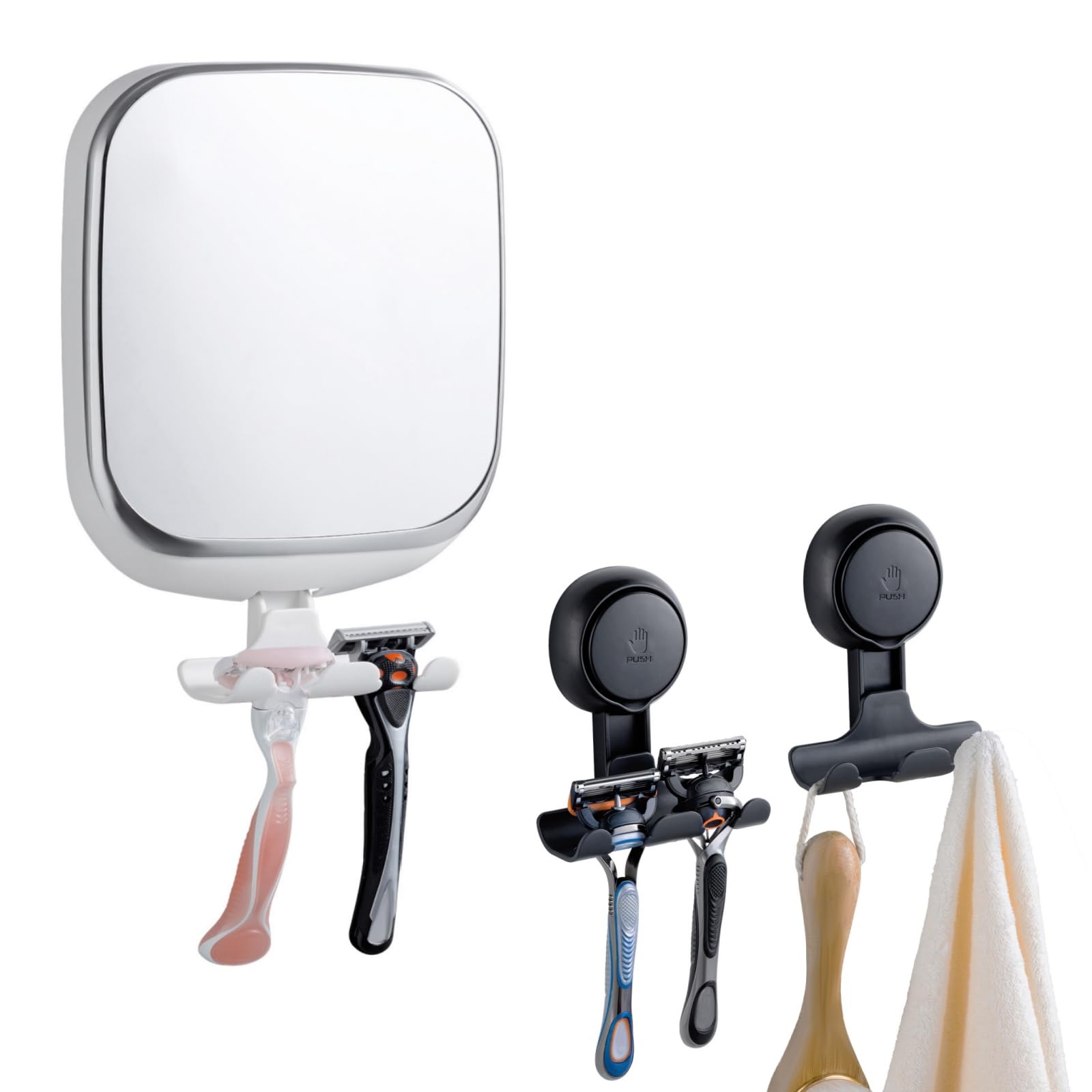 TAILI Shower Mirror Fogless for Shaving &amp; 2 Pack Razor Holder for Shower, Anti Fog Shaving Mirror with Razor Holder NO-Drilling,Removable, Waterproof,Wall Mounted with Powerful Suction