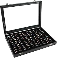 Siveit 100 Slot Black PU Leather Ring Display Case with Clear Acrylic Lid - Jewelry Organizer for Rings, Earrings, Home & Store Showcase