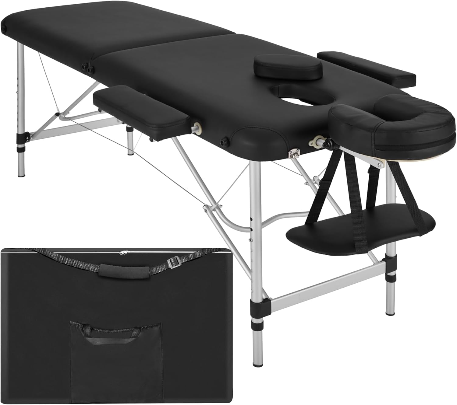 Portable Massage Table, Foldable Therapy Bed Use for Clinic Spa, Tattoo, Salon (Aluminum 2 Folding)