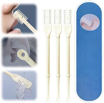 2 in 1 Nasal Cutter, Upgraded Double Sided Nose Hair Knife, Rotating Nasal Trimmer with Ear Picker for Women and Men, 360 Degree Rotating Manual Nose Hair Razor White-3pcs