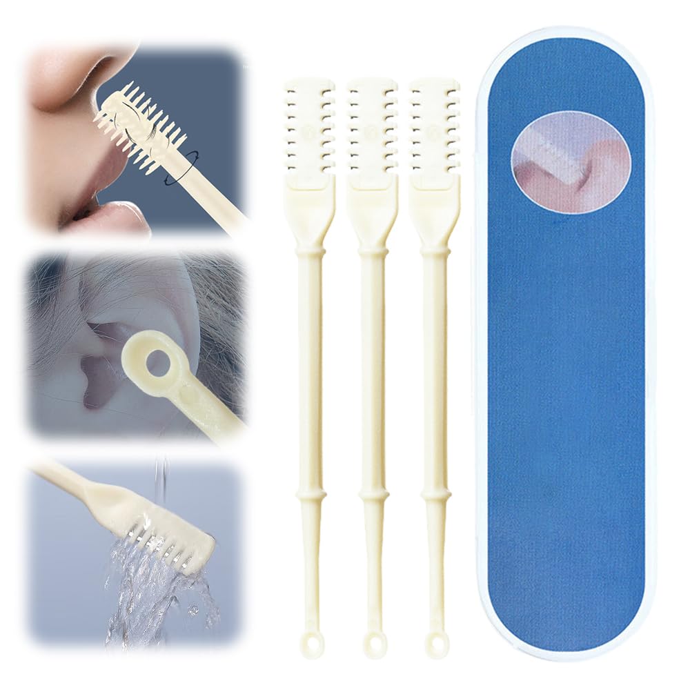 SICOSPI 2 in 1 Nasal Cutter, Upgraded Double Sided Nose Hair Knife, Rotating Nasal Trimmer with Ear Picker for Women and Men, 360 Degree Rotating Manual Nose Hair Razor (White-3pcs)