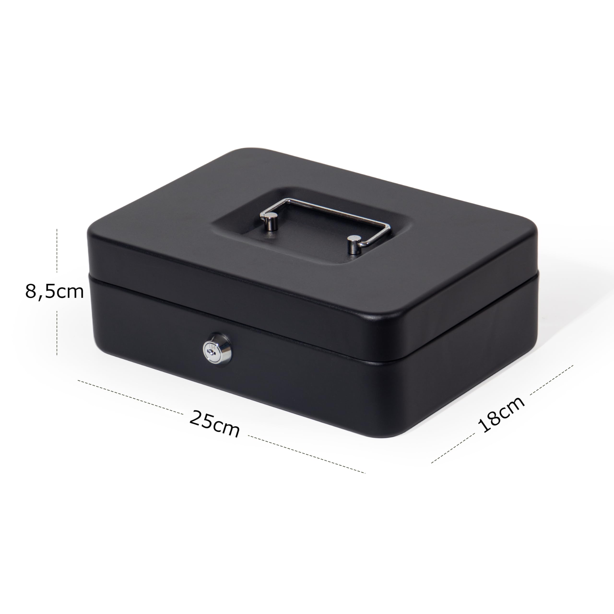 GREELUE Geldkassette mit münzzählbrett, 25 * 18 * 8.5 CM, Kasse Abschließbar, Cash Box Groß, Spardose, Geld organizer (Schwarz-25cm)