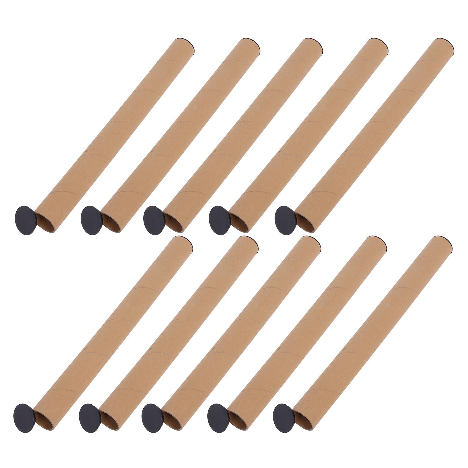 Tofficu 10 Pièces Tube à Affiche en Carton Kraft avec Bouchon Plastique Noir, 50x5cm, Rangement Sécurisé et Gain de Place pour Peinture et Carte en Expédition Courrier