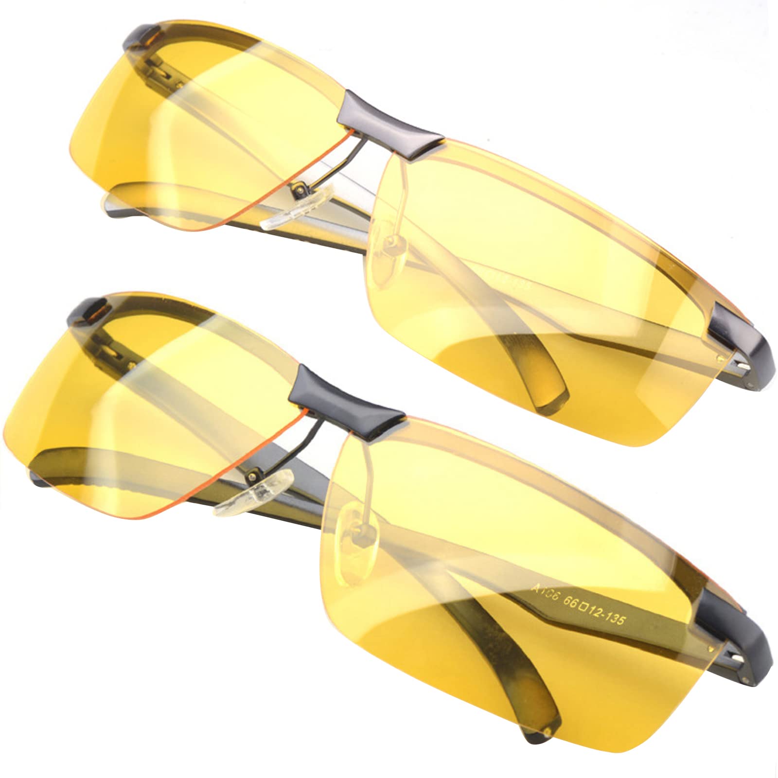mincl Rimless Rectangular Night Vision Glasses Male Driving: Anti Glare Al-Mg Frame Night Driving Glasses for Men (2pcs-black Night vision&gray Night vision)