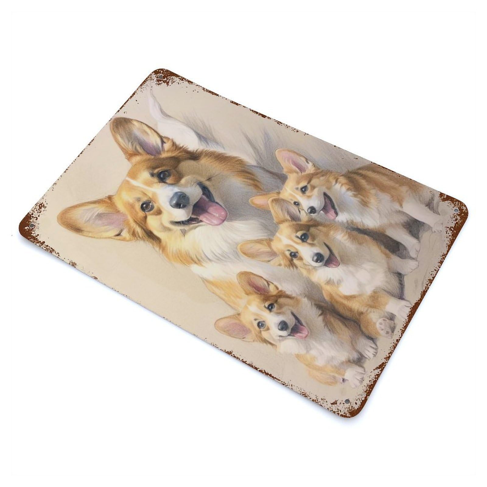 Corgi Family Sketch Retro Metal Sign 11.8"x7.9", Vintage Wall Decor for Garage, Pub Or Kitchen