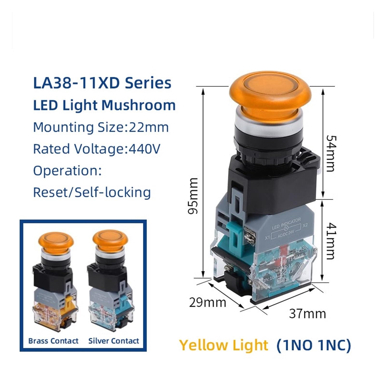 10 Reset momentary LA38 Button switches 11XD 10A 440V(Silver_AC DC24V)