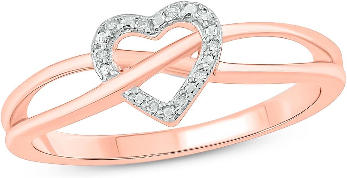 Diamond Heart Rings for Women in 925 Sterling Silver | Yellow & Rose Gold Vermeil Plated Silver | Infinity Heart Jewelry | Criss-cross Ring | Women's Fashion Jewelry | Gold accessories for Her