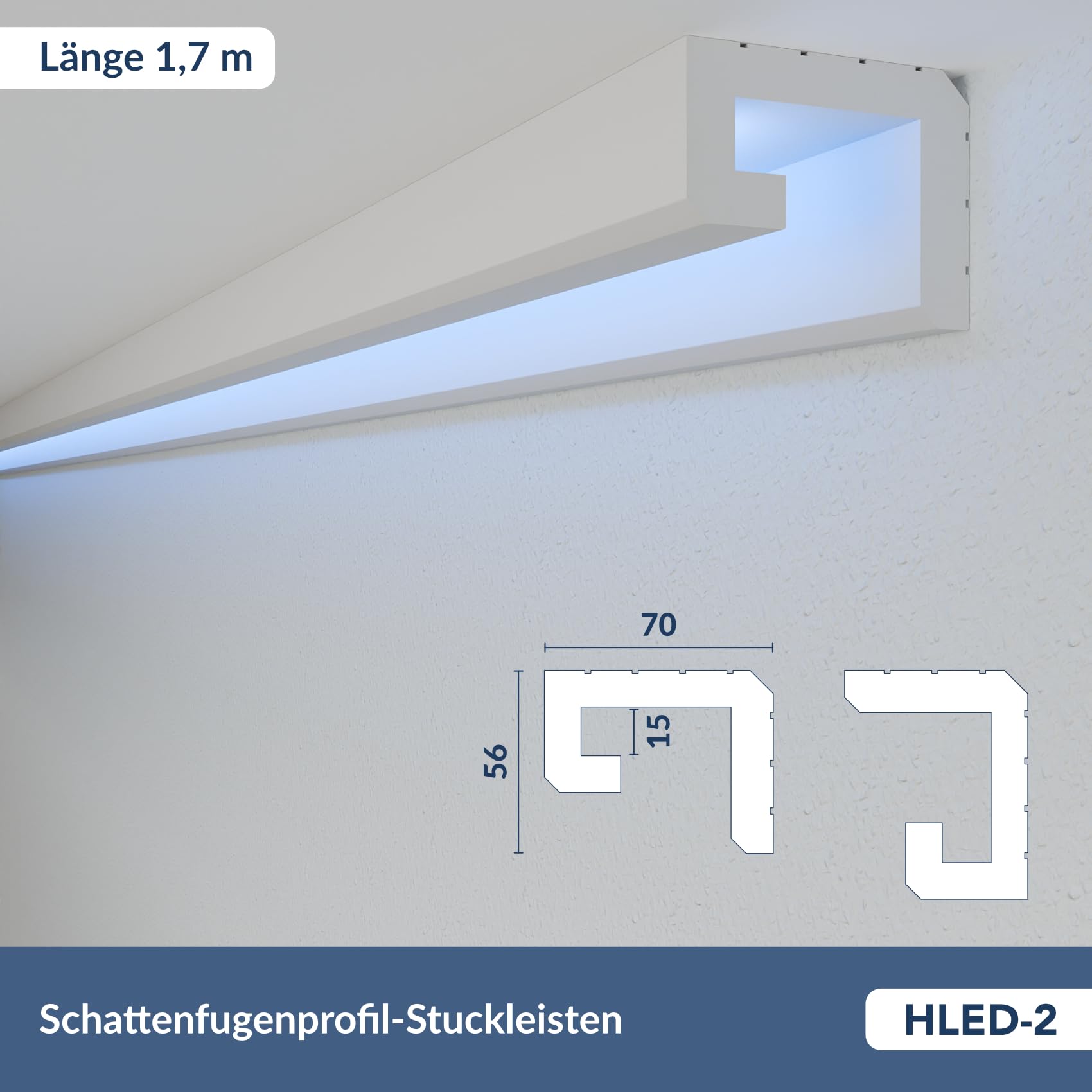 HEXIMO Listwy przysufitowe LED ze szczeliną cienia, oświetlenie pośrednie Listwy przysufitowe ze styropianu XPS do sufitów gipsowo-kartonowych, dekoracyjne listwy sufitowe (10,2 metra HLED 2)