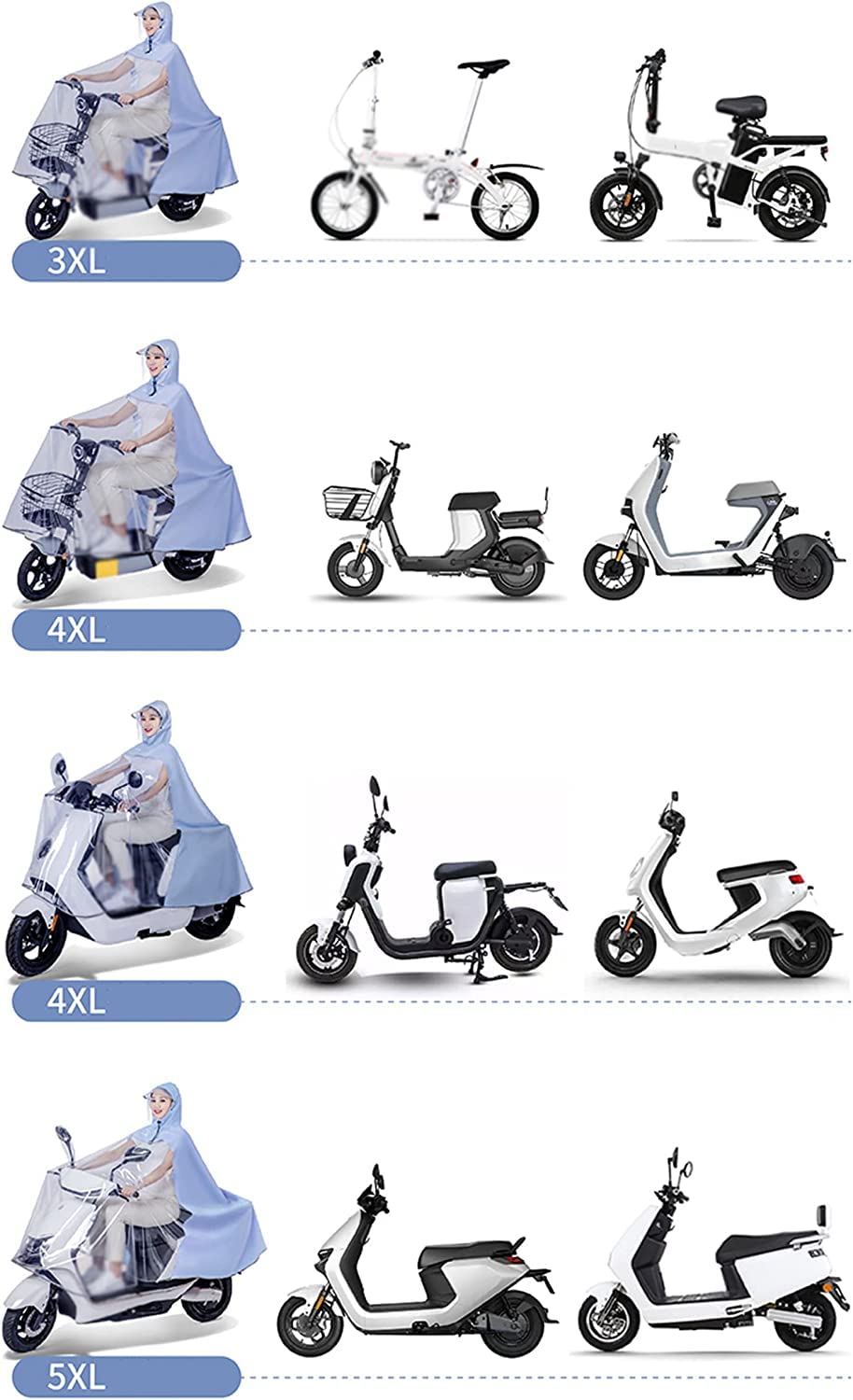 Płaszcz przeciwdeszczowy dla rowerzystów, Peleryna przeciwdeszczowa z paskami odblaskowymi do jazdy na(3XL)