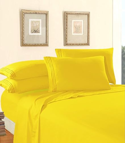 Vista 84 de Elegance Linen® - Juego de sábanas de 4 piezas, resistente a las arrugas, 1500 hilos, ultrasuaves, esquinas tipo bolsillos profundos de hasta 16