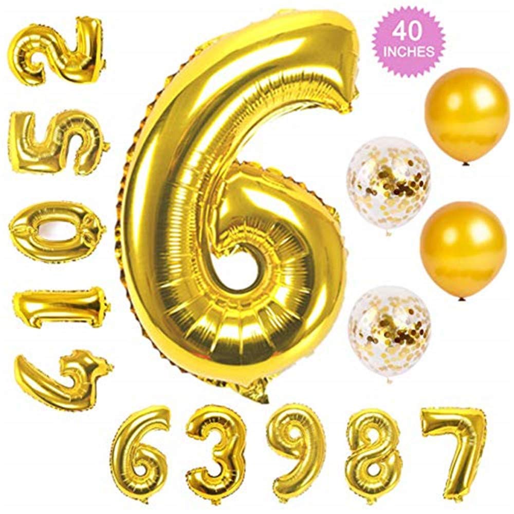 Eirmpar 40 Inch Gold Number Balloons 6 Aluminum Foil Helium Balloon Decoration for Birthday Graduation Wedding Anniversary Party Supplies W06