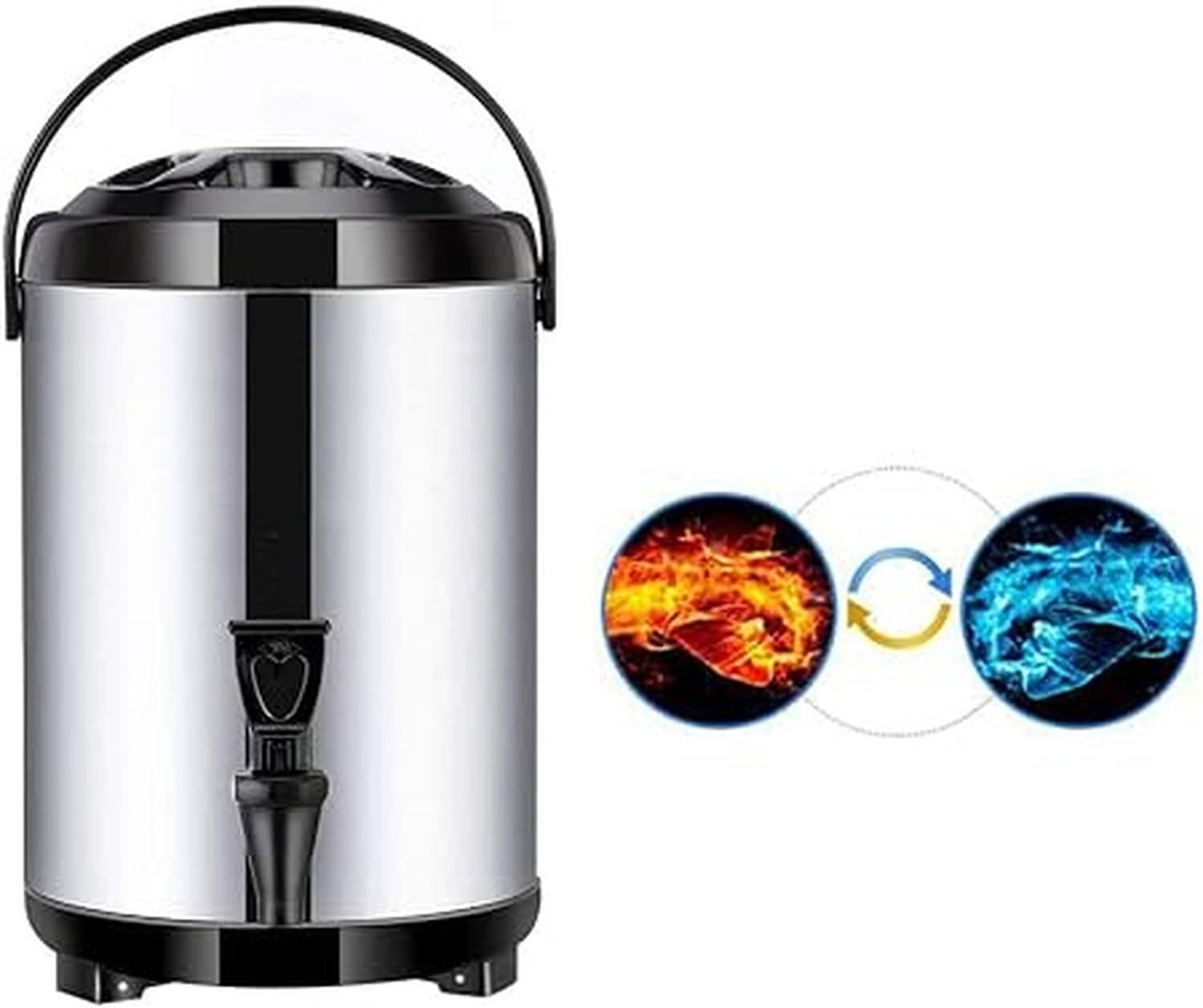 Dispensador de Agua Caliente y Bebidas con Grifo, cafetera de Acero Inoxidable, Termo Aislado Comercial, Gran Barril para Fiestas y Buffet, Ideal para hostelerí, Black, 8L