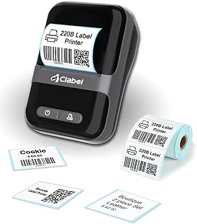 CLABEL Label Maker, 220B Portable Barcode Label Printer for Address, Clothing, Retail, Jewelry, QR, Code, Small Business, Compatible with Android & iOS System Use for Home & Office, Black