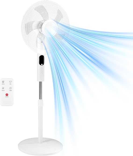 NEWBULIG 17 Pedestal Fans with Remote, Oscillating Standing Fan with 3 Speed & 3 Model, Quiet Timer Stand Up Fan for Indoor, Bedroom, Living Room, Adjustable Height & Tilt Head, Easy Assembly