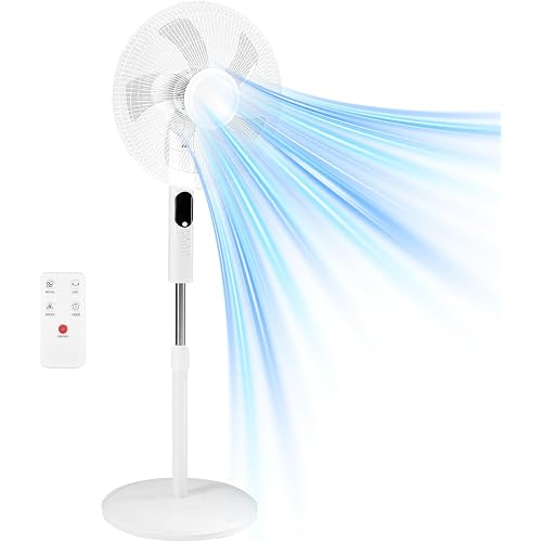NEWBULIG 17" Pedestal Fans with Remote, Oscillating Standing Fan with 3 Speed & 3 Model, Quiet Timer Stand Up Fan for Indoor, Bedroom, Living Room, Adjustable Height & Tilt Head, Easy Assembly