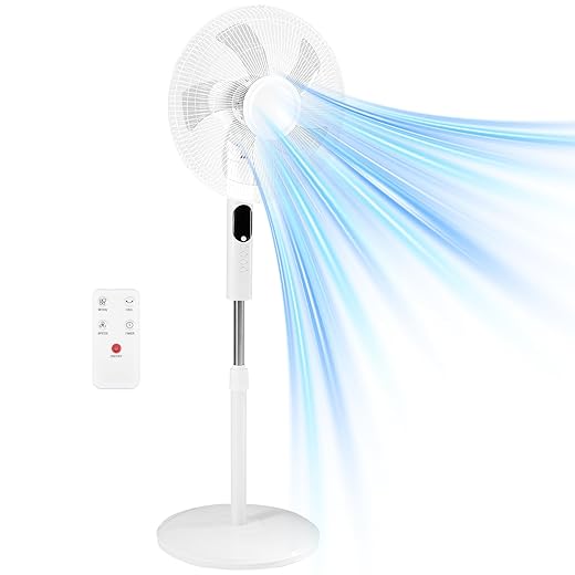 NEWBULIG 17" Pedestal Fans with Remote, Oscillating Standing Fan with 3 Speed & 3 Model, Quiet Timer Stand Up Fan for Indoor, Bedroom, Living Room, Adjustable Height & Tilt Head, Easy Assembly