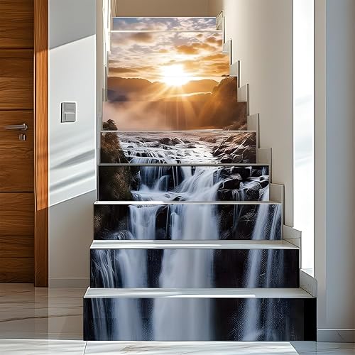 PLIGREAT 15 Strips 3D Waterfall Stair Decals, Peel and Stick