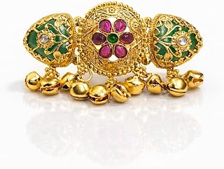 STREE STORE Heritage Style Elephant Motif Gold Plated Adjustable Ring with Latkan Green Stones Kundan Brass Jewellery Price In India