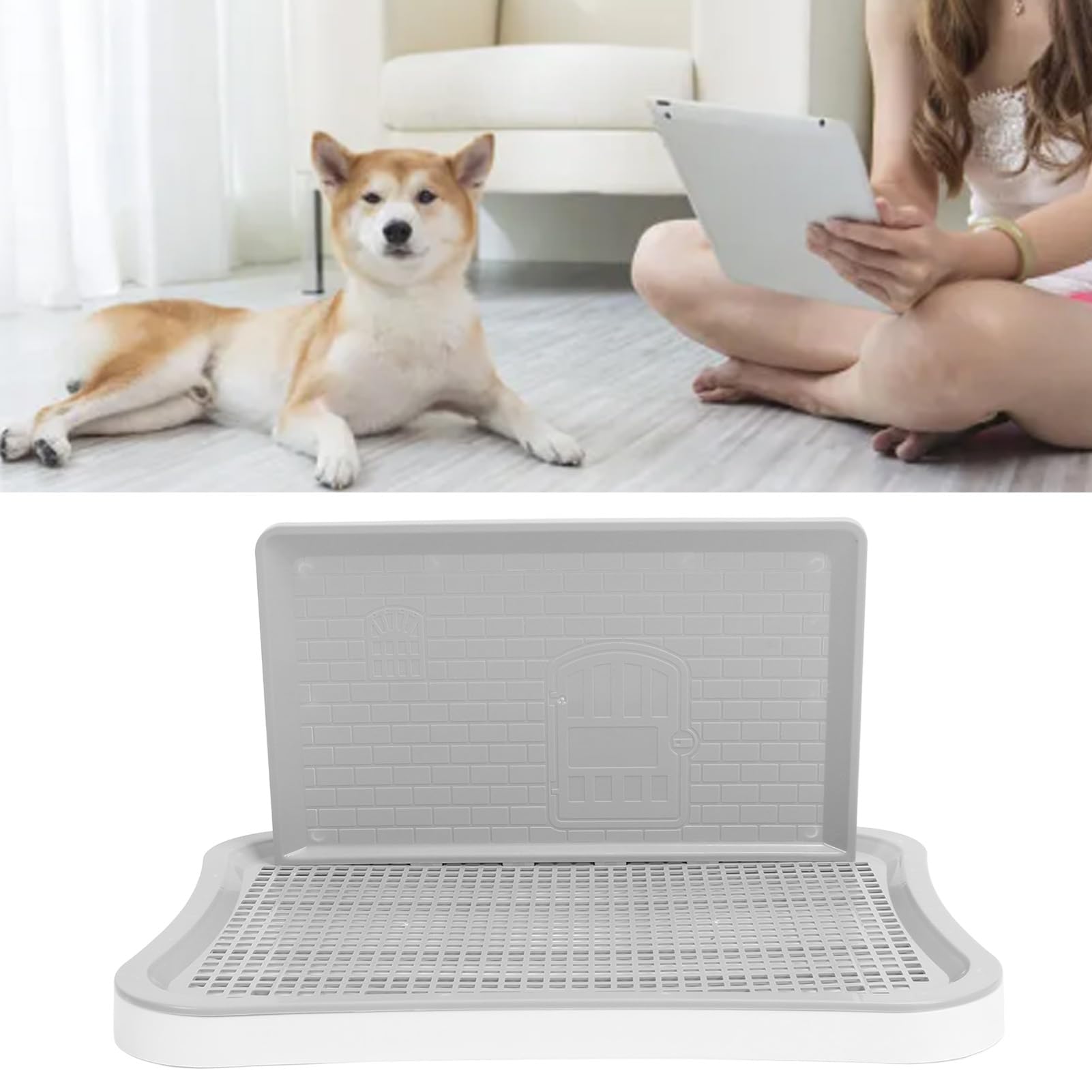 Pssopp Columna de Entrenamiento para Mascotas, Inodoro Portátil de Malla, Fijación a Pared, Extraíble, Blanco, para Perros