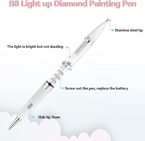 Miniatura 4 de Accesorios de pintura artística de diamantes con puntas de bolígrafo de metal iluminadas y cabezales de bolígrafo de repuesto múltiple, B7 Blanco