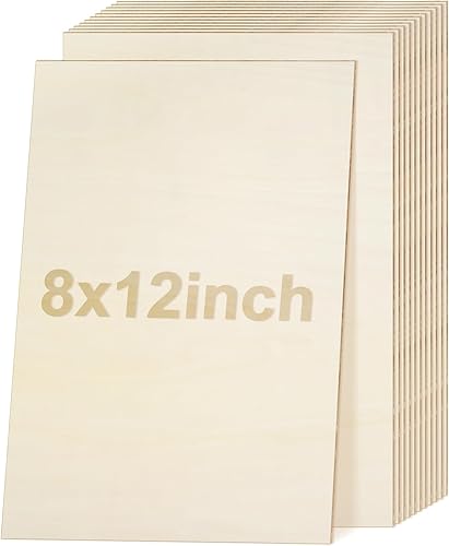 Paquete de 12 hojas de tilo de 8 x 12 x 18 pulgadas, madera contrachapada sin terminar fácil de cortar y colorear, tablero de madera contrachapada