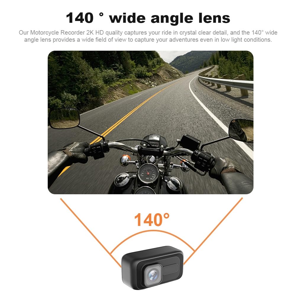 Enregistreur de Moto, Enregistreur de Cyclisme 2K 1080P Nocturne WiFi Étanche et Anti-Poussière Enregistreur de Cyclisme Caméra DVR pour Moto