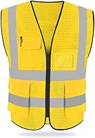 Vista 14 de HYCOPROT Chaleco reflectante de seguridad de malla de alta visibilidad con bolsillos y cremallera, cumple con las normas ANSI/ISEA