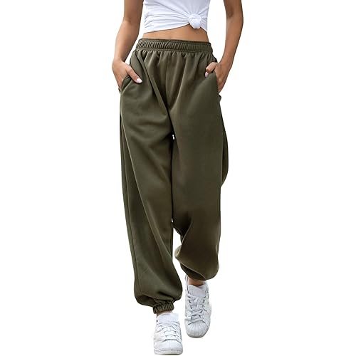Ru Sweet Women's Active High Waisted Sporty Gym Athletic Fit Jogger Sweatpants Baggy Lounge Pants with Pockets