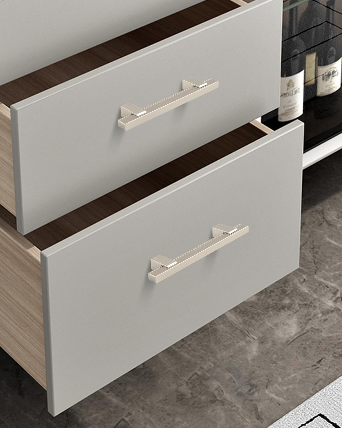 5 Pack Adjustable Drawer Pulls Kitchen Handles for Cabinets Brushed Nickel Closet Door Pulls Dresser Pull Handle 3" to 4.5" Hole Centers(Pre-Set Hole spacing:3.8")